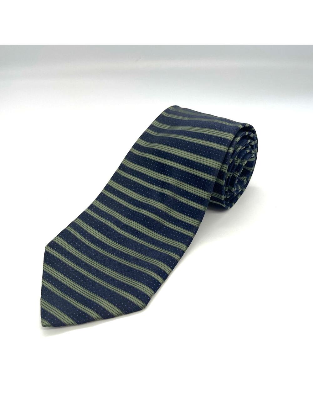 Dona Blue / Green Horizontal Stripe Necktie 59” L 3.5” W 100% Silk Tie Italy